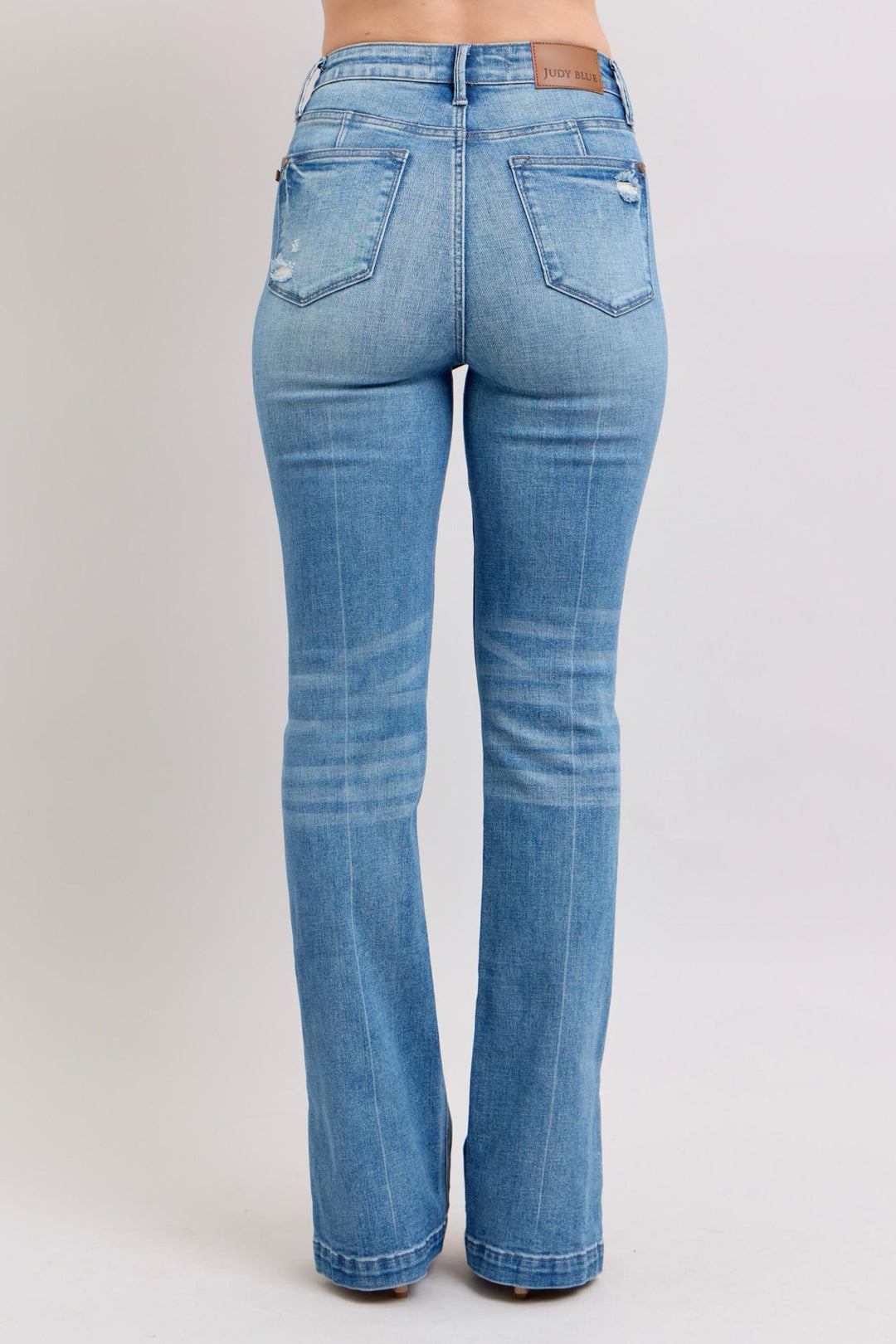 Judy Blue High-Waisted Tummy Control Vintage Wash Slim Bootcut Jeans with Side Slit