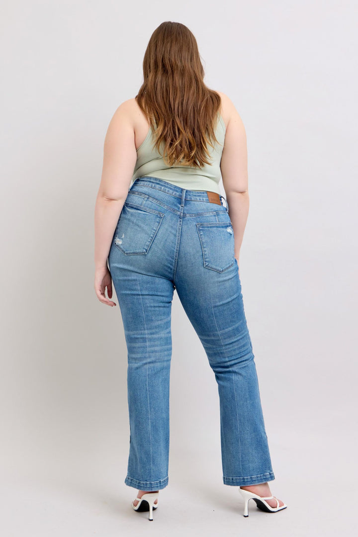 Judy Blue High-Waisted Tummy Control Vintage Wash Slim Bootcut Jeans with Side Slit