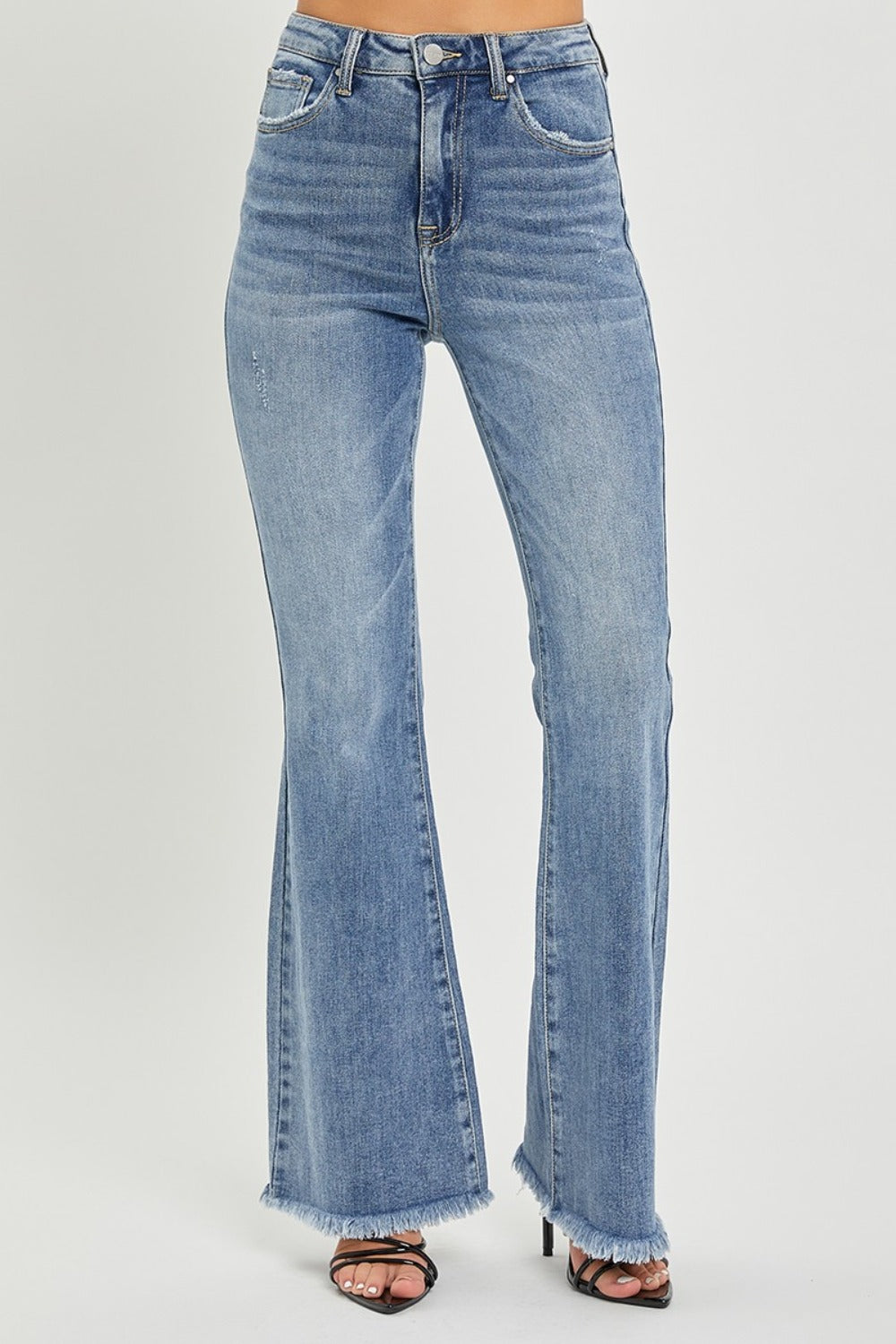 Full-Size Women’s High-Waist Raw Hem Flare Jeans – Retro-Inspired Denim with Modern Edge