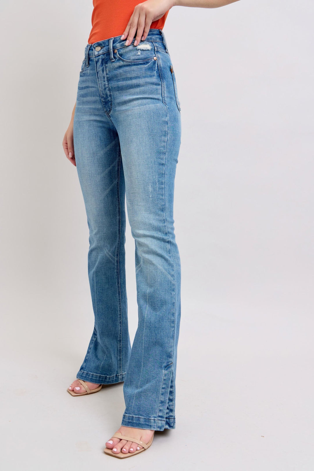 Judy Blue High-Waisted Tummy Control Vintage Wash Slim Bootcut Jeans with Side Slit