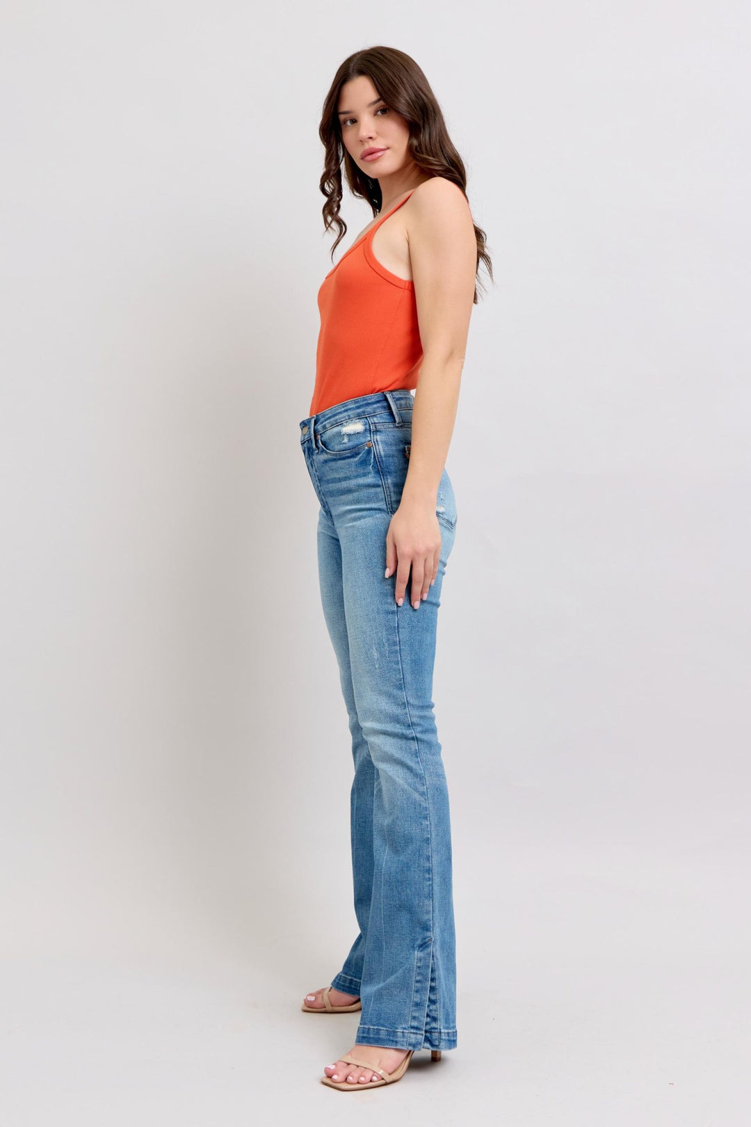 Judy Blue High-Waisted Tummy Control Vintage Wash Slim Bootcut Jeans with Side Slit