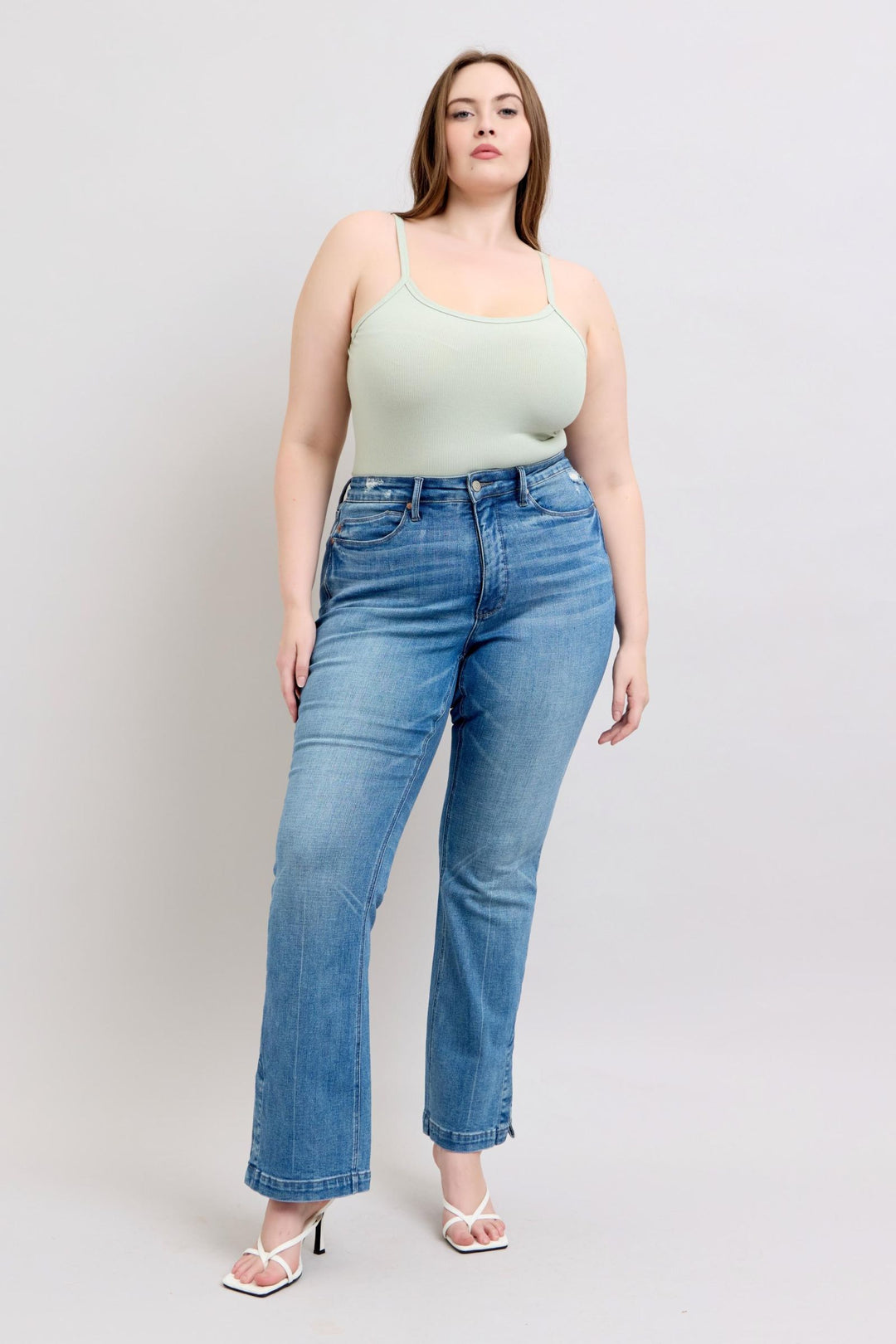 Judy Blue High-Waisted Tummy Control Vintage Wash Slim Bootcut Jeans with Side Slit