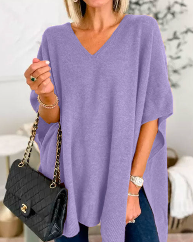 ERICA V-Neck Cashmere Poncho Sweater – Loose Fit, Soft & Stylish Winter Essential