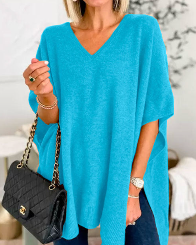 ERICA V-Neck Cashmere Poncho Sweater – Loose Fit, Soft & Stylish Winter Essential