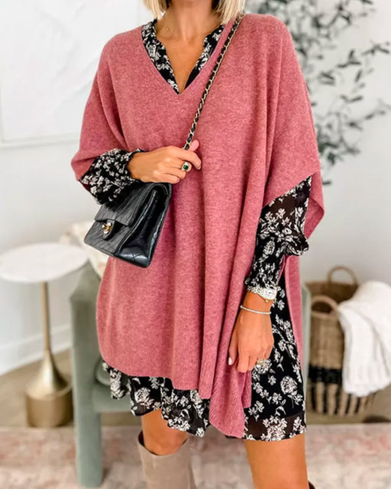 ERICA V-Neck Cashmere Poncho Sweater – Loose Fit, Soft & Stylish Winter Essential