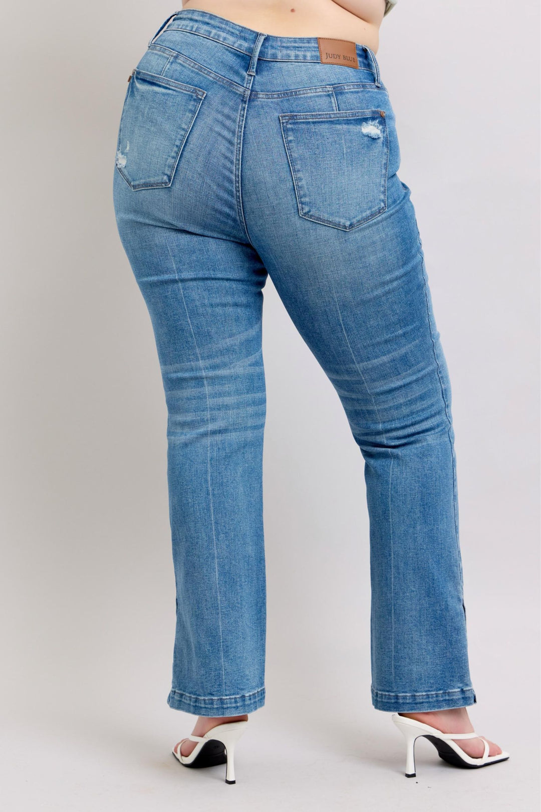 Judy Blue High-Waisted Tummy Control Vintage Wash Slim Bootcut Jeans with Side Slit