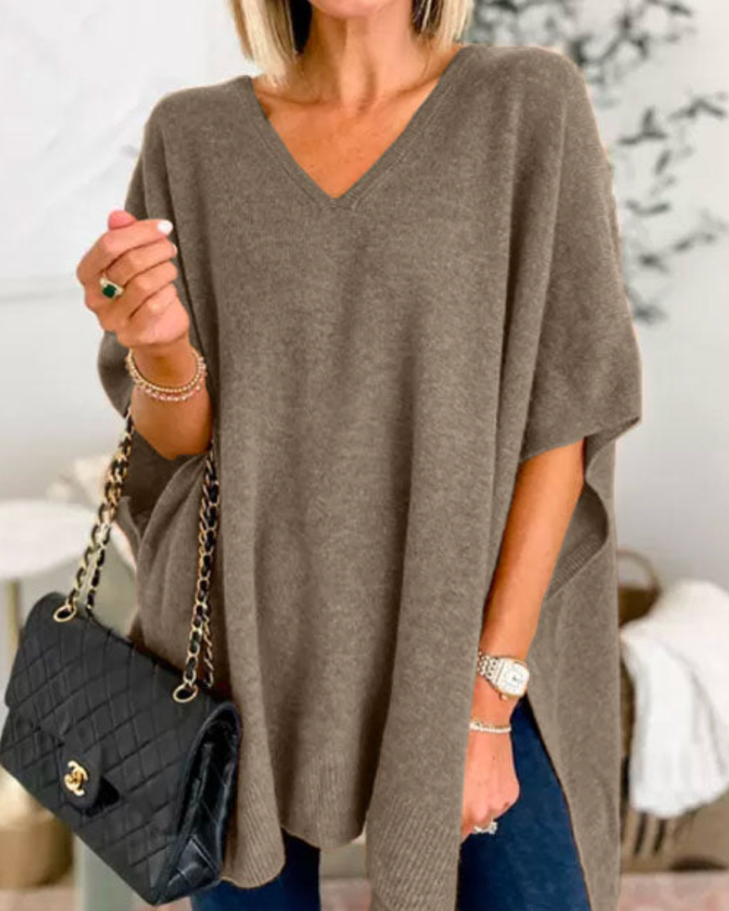 ERICA V-Neck Cashmere Poncho Sweater – Loose Fit, Soft & Stylish Winter Essential