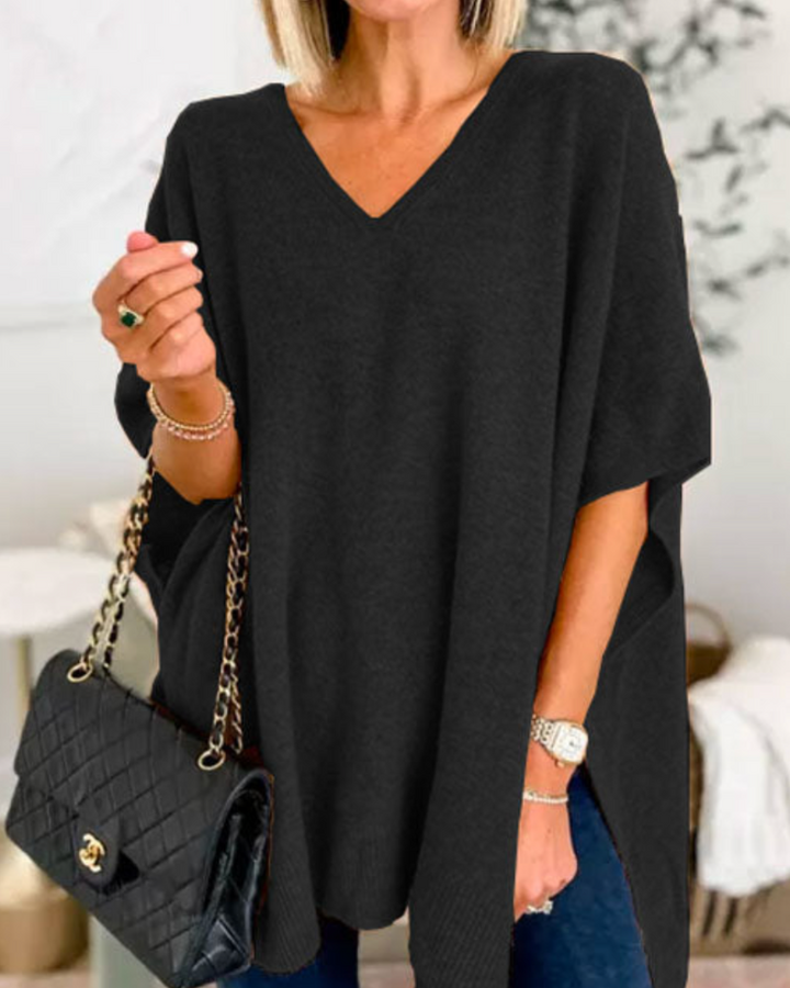 ERICA V-Neck Cashmere Poncho Sweater – Loose Fit, Soft & Stylish Winter Essential