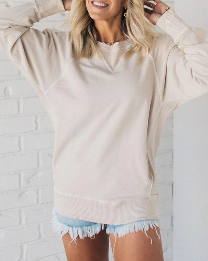 VIOLA Ribbed Accent Pocketed Pullover – Cozy, Stylish, and Versatile