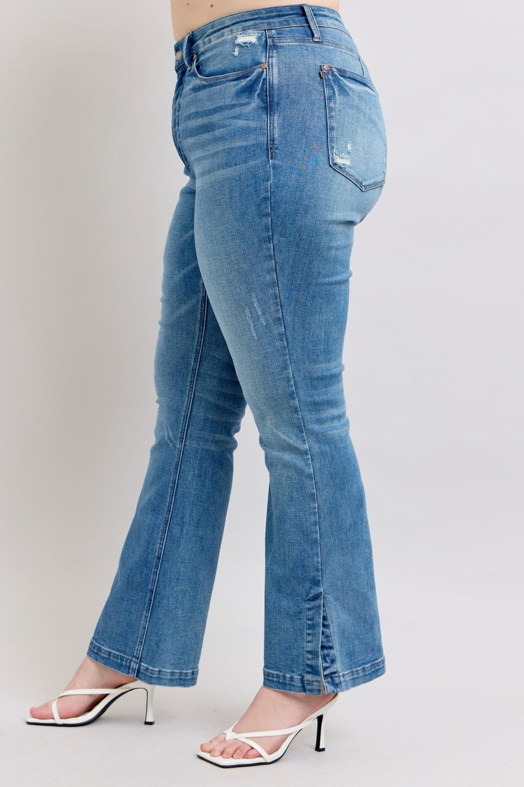 Judy Blue High-Waisted Tummy Control Vintage Wash Slim Bootcut Jeans with Side Slit