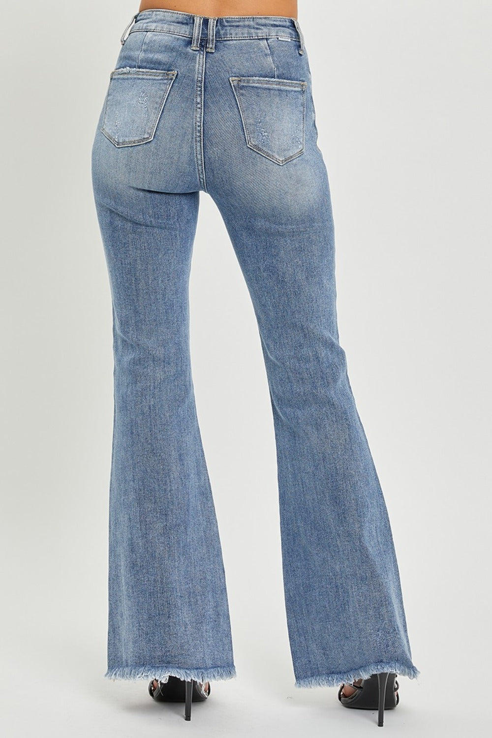 Full-Size Women’s High-Waist Raw Hem Flare Jeans – Retro-Inspired Denim with Modern Edge