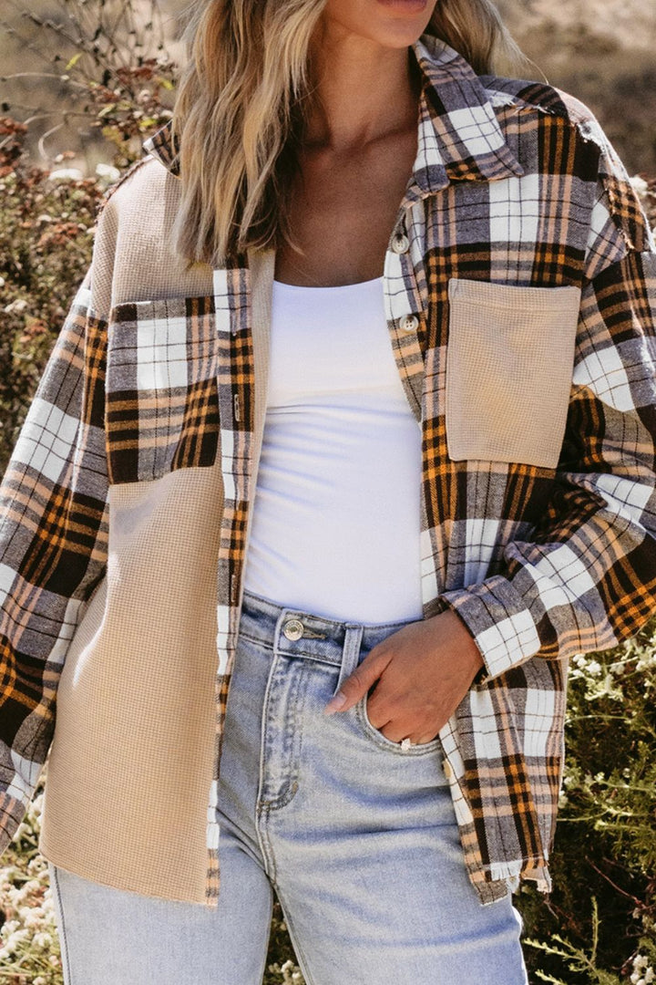 Women's Plaid Button-Up Long Sleeve Shacket with Pockets | Lightweight & Stylish