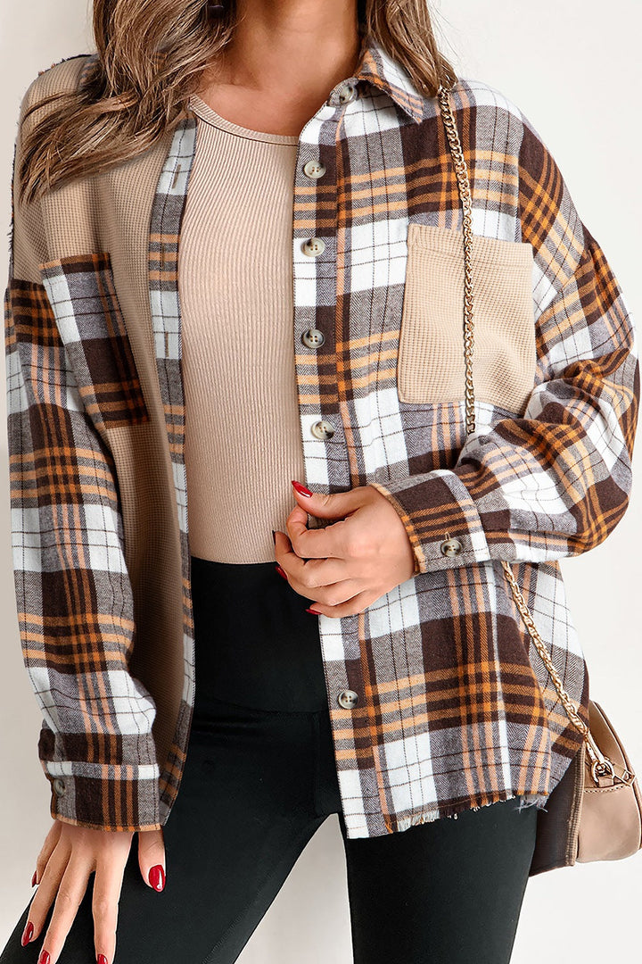 Women's Plaid Button-Up Long Sleeve Shacket with Pockets | Lightweight & Stylish