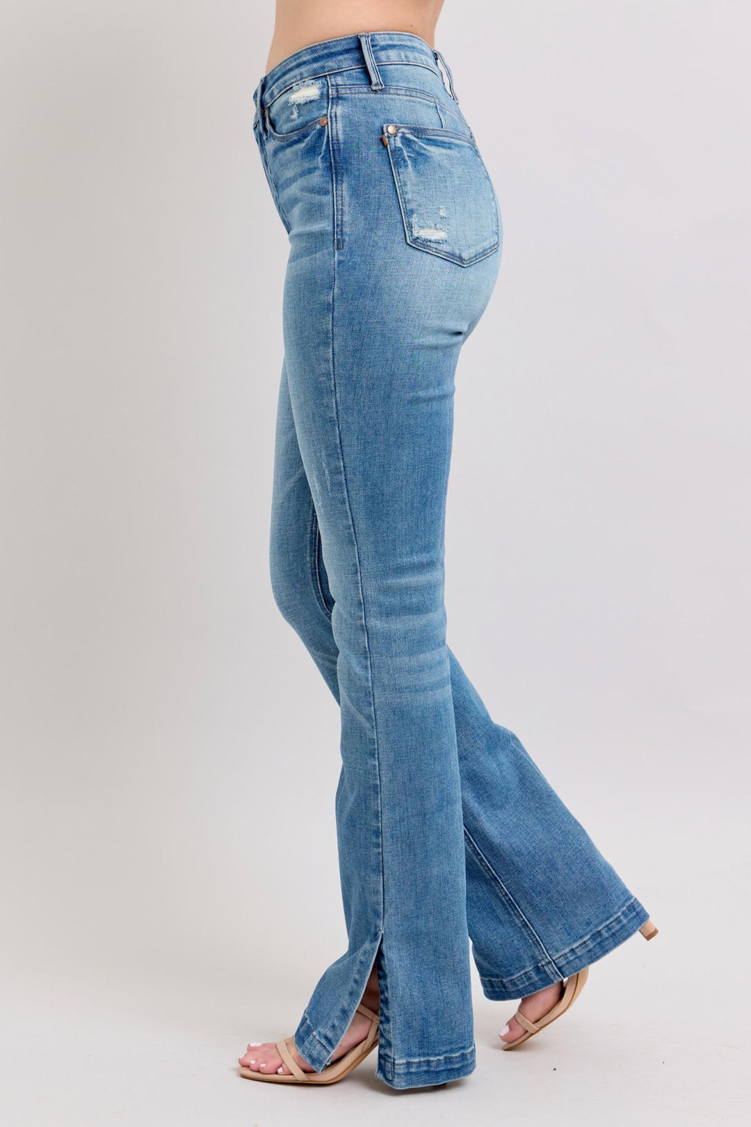 Judy Blue High-Waisted Tummy Control Vintage Wash Slim Bootcut Jeans with Side Slit