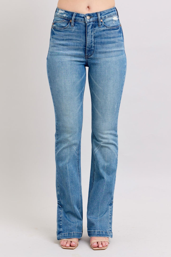 Judy Blue High-Waisted Tummy Control Vintage Wash Slim Bootcut Jeans with Side Slit