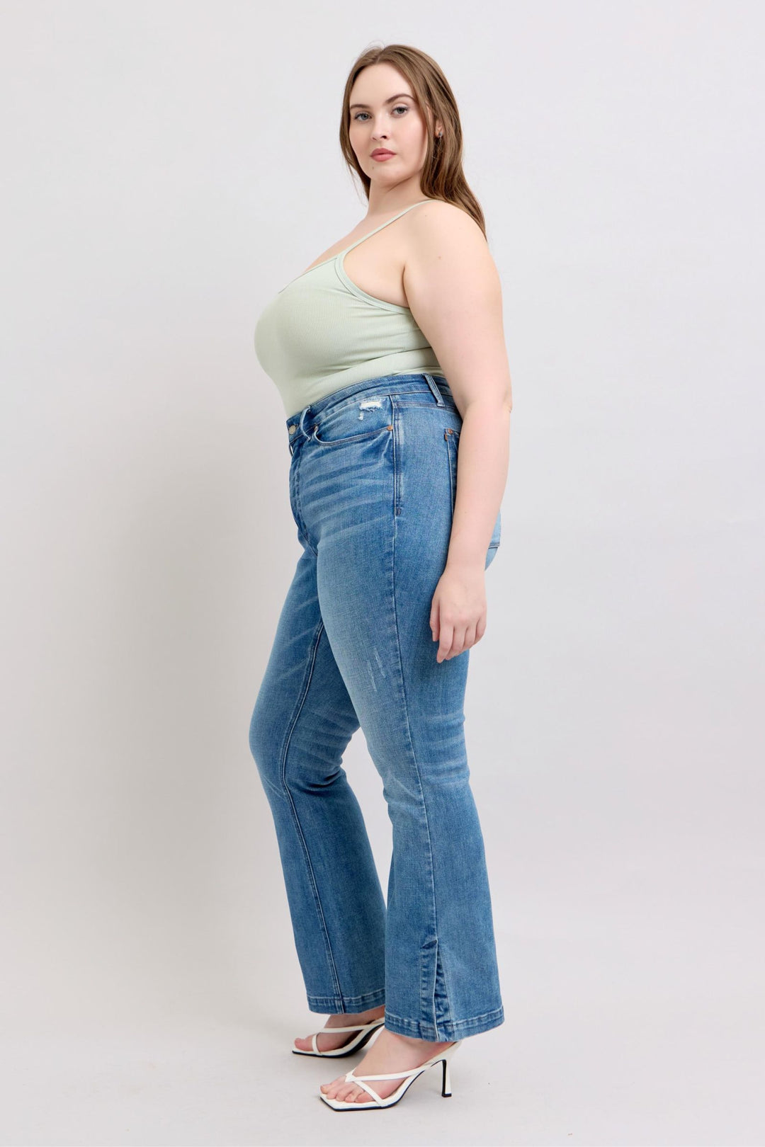 Judy Blue High-Waisted Tummy Control Vintage Wash Slim Bootcut Jeans with Side Slit