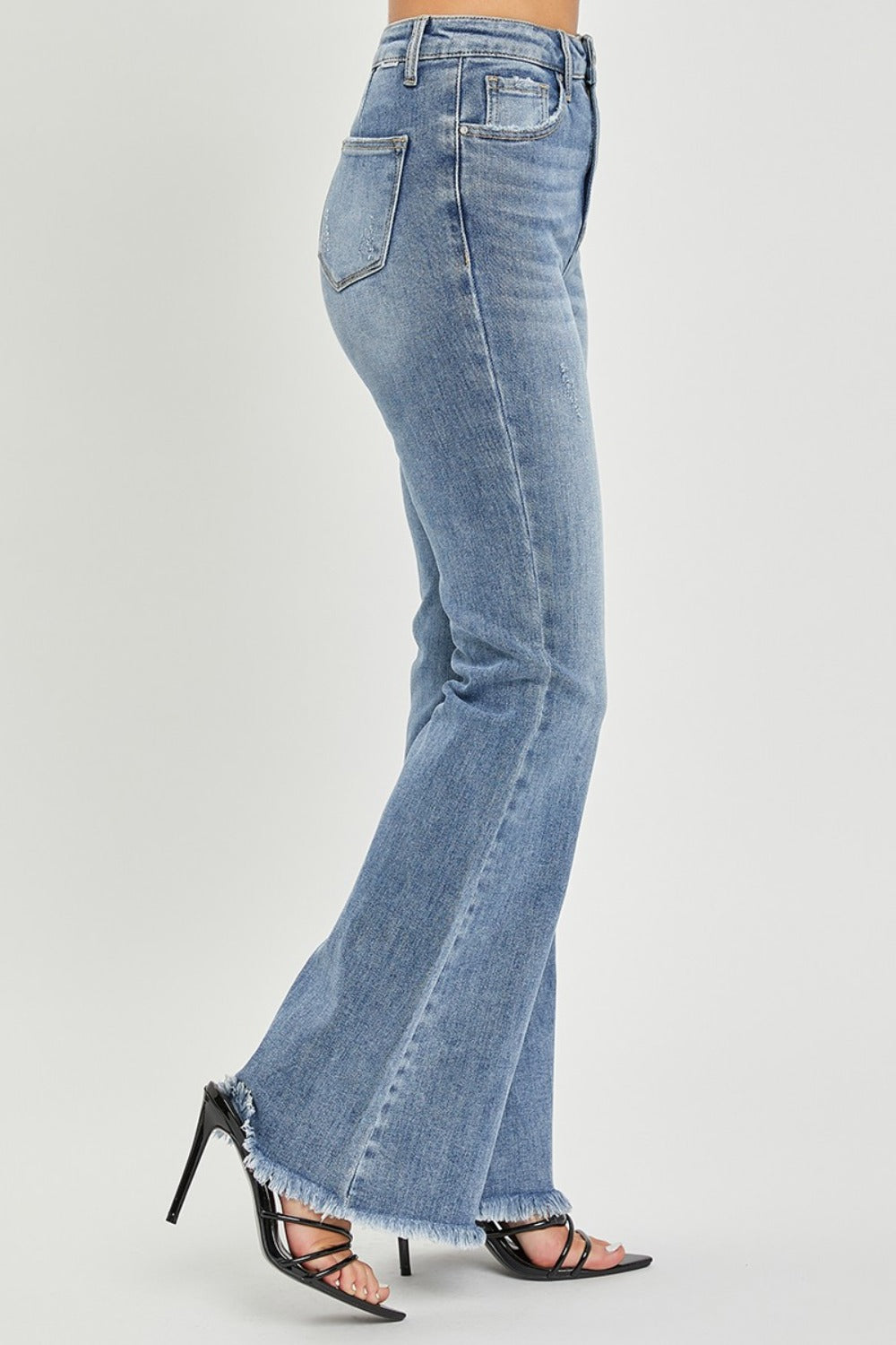 Full-Size Women’s High-Waist Raw Hem Flare Jeans – Retro-Inspired Denim with Modern Edge