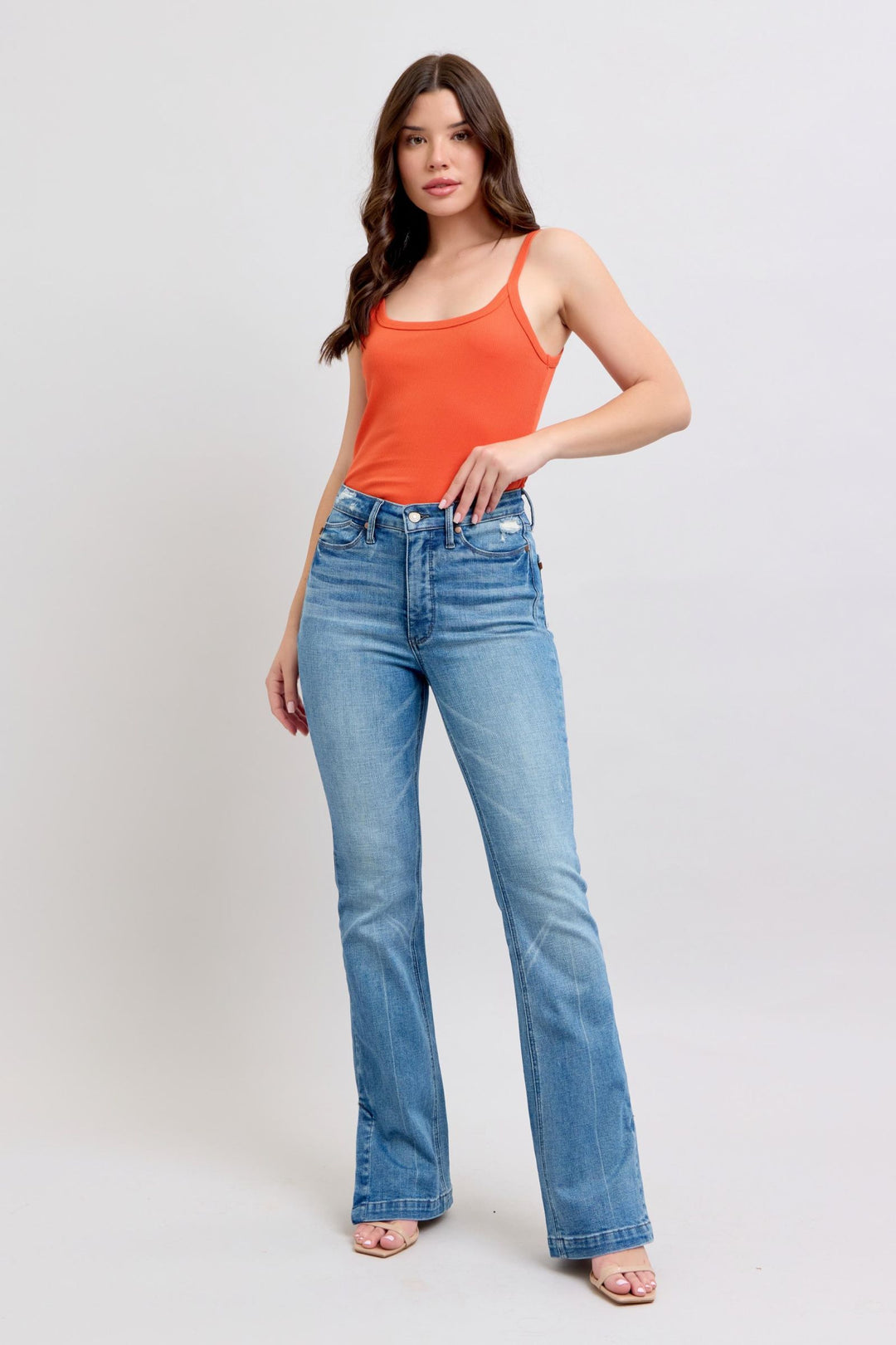 Judy Blue High-Waisted Tummy Control Vintage Wash Slim Bootcut Jeans with Side Slit