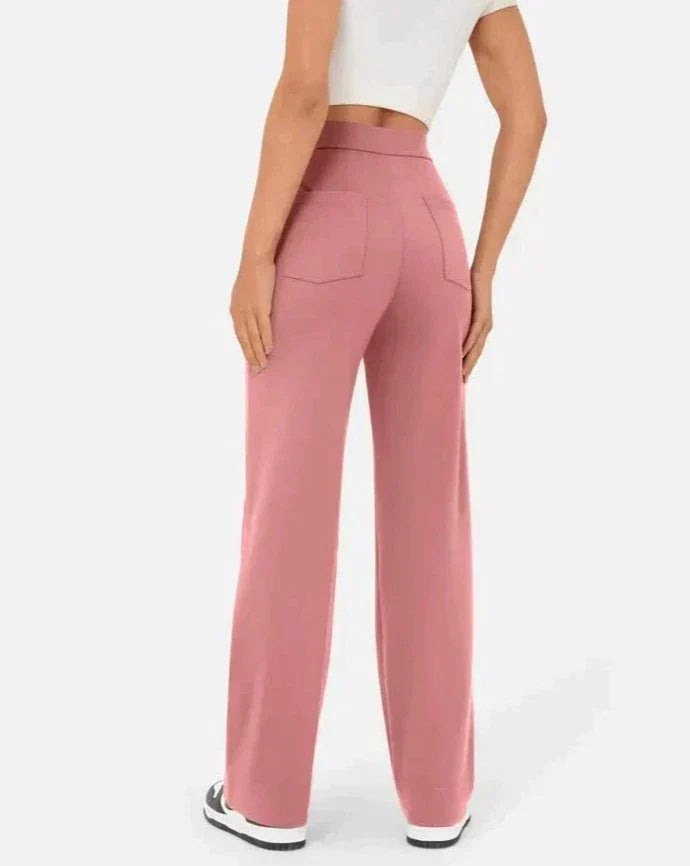 ANDY - High-Waisted Elastic Casual Pants with Button Details and Pockets