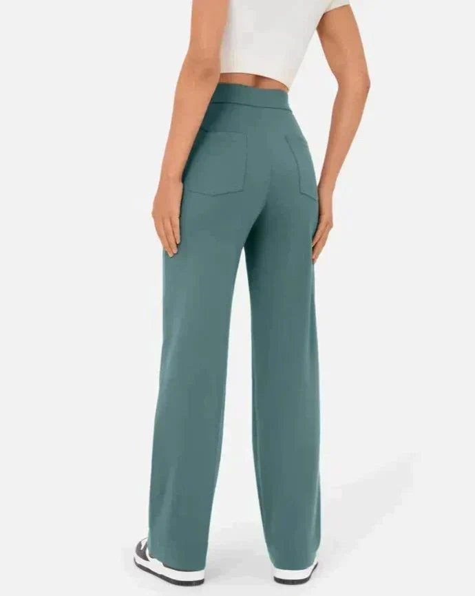 ANDY - High-Waisted Elastic Casual Pants with Button Details and Pockets