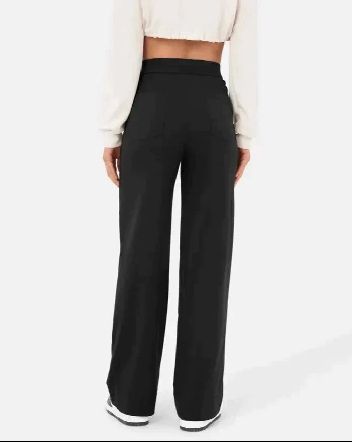 ANDY - High-Waisted Elastic Casual Pants with Button Details and Pockets