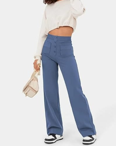 ANDY - High-Waisted Elastic Casual Pants with Button Details and Pockets