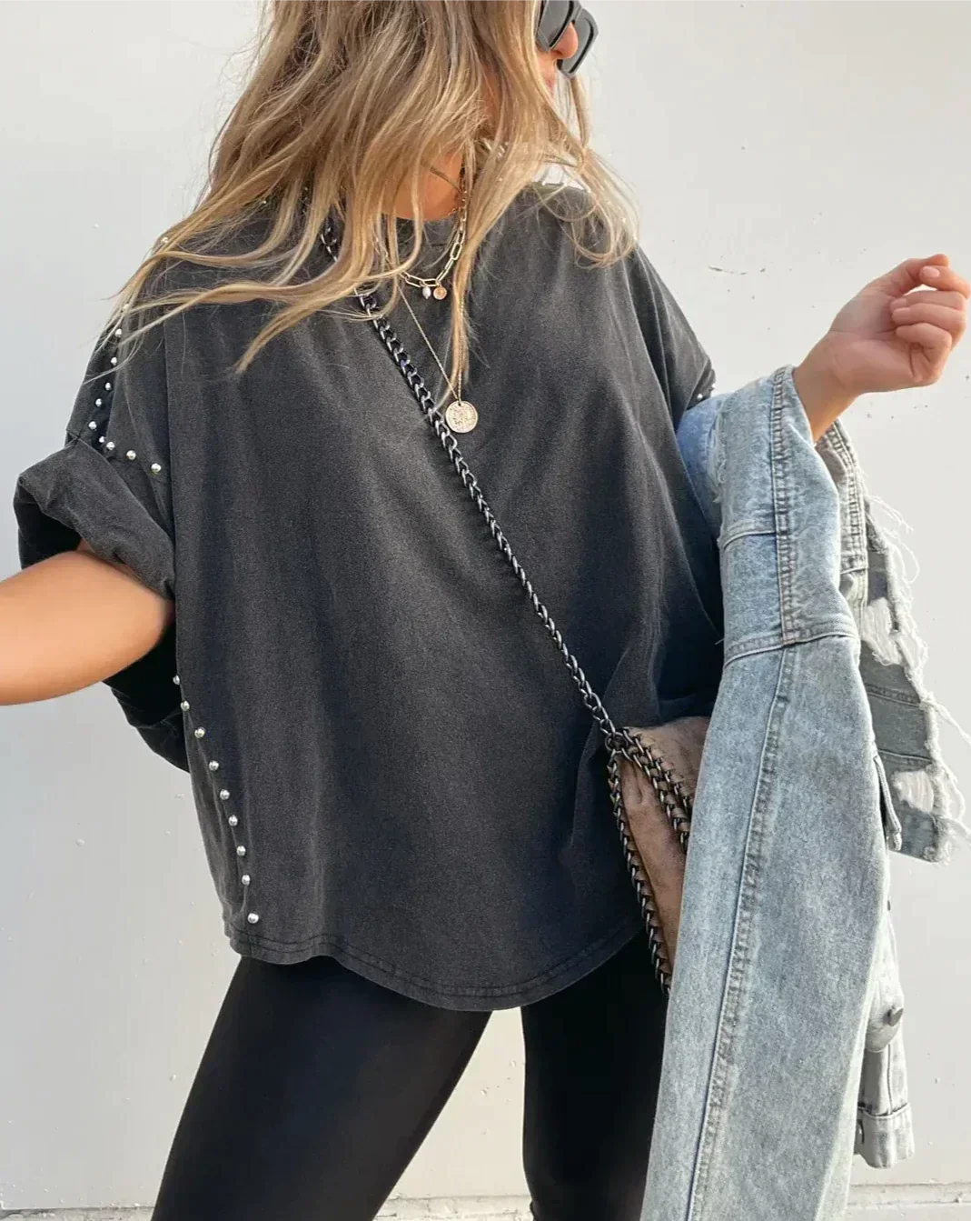 Bella Studded Oversized Tee – The Perfect Blend of Comfort and Style